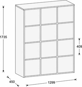 Szafa biurowa FRAME, 12x drzwi, 1299 x 450 x 1735 mm, PUSH-lock, orzech