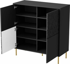 Czarna komoda na złotych nóżkach z frontami 3D Bullet KM-2