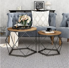 Zestaw stolików kawowych rustykalny dąb 50x40x50 fyrk