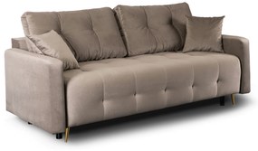 Sofa z Funkcją Spania SEUL Rozkładana Dwuosobowa Welurowa Beżowa Nowoczesna do Salonu
