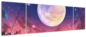 Obraz - Kobieta i pies w pełni księżyca (170x50 cm)
