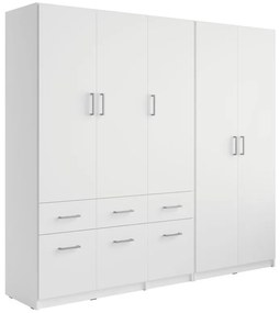 Szafa 5-drzwiowa z 6 szufladami - szer. 228 cm - Biały - BELOMY