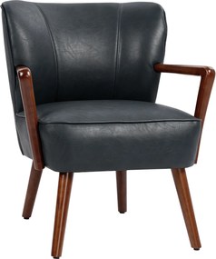 HOMCOM Fotel Akcentowy, Szerokie Siedzisko, Wygląd Skóry, Drewniana Rama, do 120 kg, 67x77x80 cm, Czarny