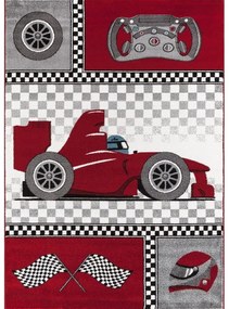 Dywan dziecięcy Kids Wyścigi szaro-czerwone 140 cm x 200 cm