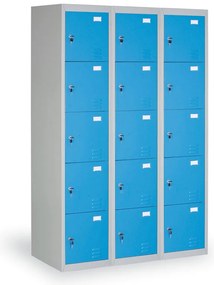 Szafka skrytkowa S2, 15 schowków, 1820 x 1140 x 500 mm, demontaż, zamek cylindryczny, drzwi niebieskie