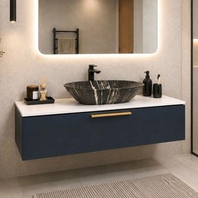 Umywalka ceramiczna nablatowa marmurowa owalna czarna 60 x 42 cm MARMO black matt