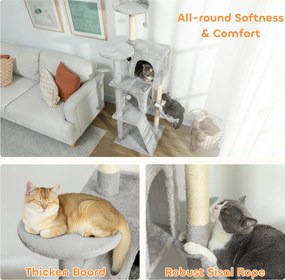 PawHut Drapak 160 cm, wielopoziomowy, słupy z sizalu, kryjówki, pluszowe platformy, hamak, drabinka, piłeczki do zabawy