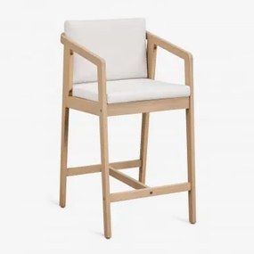 Taboret Wysoki Z Drewna Akacjowego Kaela ↑65 Cm & Jasny Akacjowy Brąz & Tkaniny Gardenia Biel - Sklum