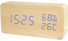 Zegar budzik elektroniczny led drewniany stojący - data termometr higrometr