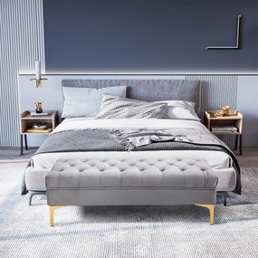 HOMCOM Ławka ławka do sypialni ławka do przedpokoju na wysokich nogach sypialnia jasnoszary aksamit