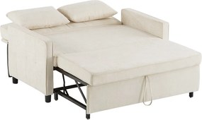 Sofa 2-osobowa beżowa - Sofa do salonu z regulowanym oparciem i funkcją rozkładania - 2 poduszki i podłokietniki - szenil