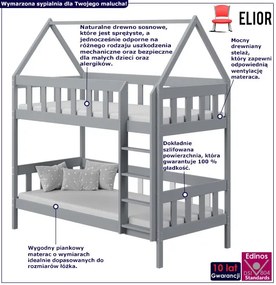 Szare łóżko piętrowe dziecięce domek z 2 materacami - Varcon 3X 180x80 cm