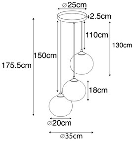 Inteligentna lampa wisząca czarna z przydymionym szkłem z 3 Wifi A60 - Wallace ArtDeco Oswietlenie wewnetrzne