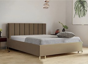 Łóżko tapicerowane MALIBU, wezgłowie, obicie MONOLITH, pojemnik na pościel, podnośnik gazowy, wysokość spania 39 cm, 140x200 cm, Cappuccino