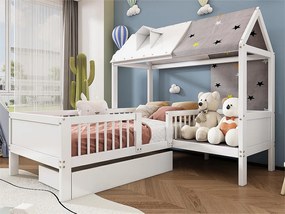 Łóżko proste dla dziecka wielofunkcyjne z litego drewna - z szufladą pod łóżkiem - 90x200 cm - Białe