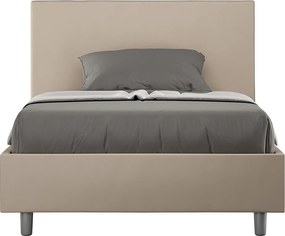 Łóżko wyposażone w stelaż z listwami z pojemnikiem tapicerowane 120x190 sztucznej skóry szaro-beżowy Adele