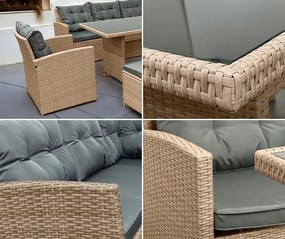 Zestaw mebli ogrodowych ze stołem Tasos 020 naturalny, poduszki szare