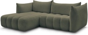 Zielony narożnik z materiału bouclé (lewostronny/z szezlongiem) Azra – Bobochic Paris