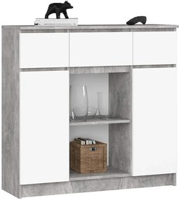 Komoda z szufladami oraz półkami beton + biały W1-T43