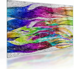 Obraz na szkle - Mur z cegły z kolorowymi płomieniami (70x50 cm)