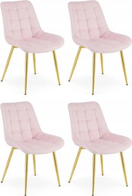 Różowe krzesło do kuchni BERA aksamitne ze złotymi nogami