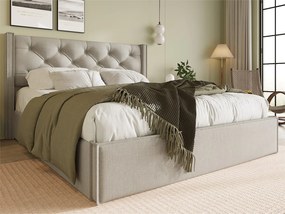 Łóżko tapicerowane 160x200cm z tkaniny bawełnianej - z stelażem na listwach - Jasnoszare