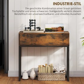 HOMCOM Stolik konsolowy z szufladą, design industrialny, przedpokój salon, 80x30x76 cm, czarny