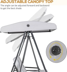 Outsunny Huśtawka Hollywood, 2-osobowa Huśtawka Ogrodowa z Regulowanym Daszkiem, Udźwig do 220 kg, 145 x 116 x 172 cm, Szara