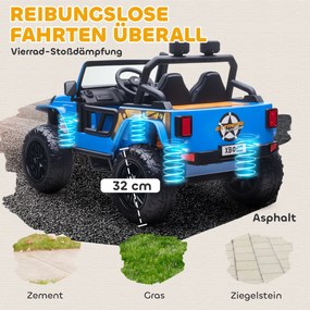 AIYAPLAY Pojazd elektryczny dla dzieci, akumulator 12V, z fotelem rodzic-dziecko, zdalnie sterowany, muzyka, klakson, światła LED, 3-8 lat, niebieski