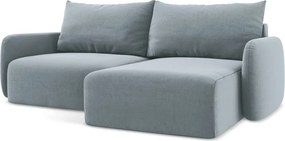 Niebieski aksamitny rozkładany/ze schowkiem narożnik (prawostronny/z szezlongiem) Kalena – Makamii