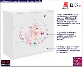 Biała komoda dla dzieci z koniem Kamea