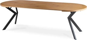Zestaw Stół Okrągły Rozkładany LUKAS 100-250 cm Dąb Złoty/Czarny i 4 Krzesła RICK Brązowe