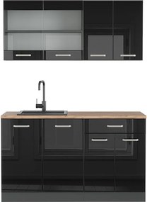 Pojedyncza kuchnia czarny/antracyt o wysokim połysku 140x60x81.6 r-line