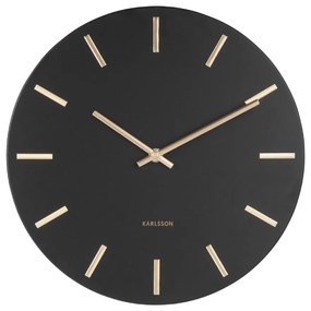 Czarny zegar ścienny ze wskazówkami w kolorze złota Karlsson Charm, ø 30 cm