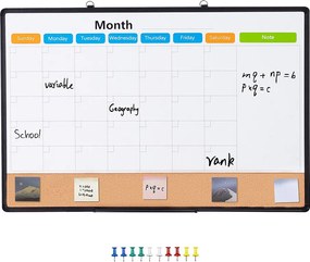 Tablica Korkowa SucceBuy 91,44 cm x 60,96 cm Miesięczny Kalendarz, Tablica Biała i Tablica Korkowa Combo do Domu, Biura