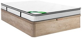 Zestaw 140 x 190 cm: stelaż skrzyniowy w jasnym naturalnym kolorze + materac z 7-strefowymi sprężynami kieszeniowymi, wbudowanym topperem i pokrowcem bambusowym o grubości 26 cm – MIREZA od NATUREA