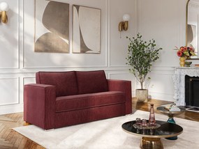 Kanapa 3-osobowa rozkładana typu express z bordowej  tkaniny szenilowej - Stelaż z szerokimi listwami 140 cm - Materac 22 cm z pamięcią kształtu LORETO