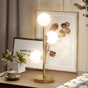 HOMCOM Lampa stołowa z 3 kulistymi kloszami, z solidną stalową podstawą, oprawki G9, 24 x 24 x 53 cm, mosiężny