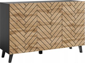 Nowoczesna komoda 120 cm do salonu na nóżkach, czarny grafit, fronty MDF wotan jodełka