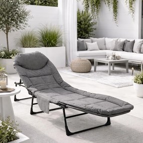 Składana leżanka turystyczna z materacem Morra, kolor szary