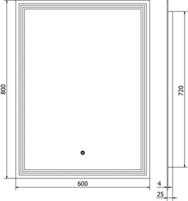 Mexen Taco lustro łazienkowe podświetlane 60 x 80 cm, LED 6000K, antypara - 9805-060-080-611-00