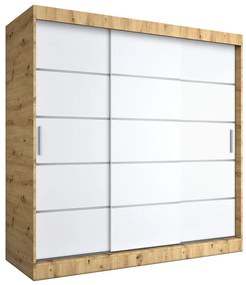Szafa przesuwna dąb artisan + biały 200 cm - Bohosa 6X