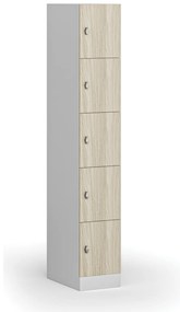 Szafka skrytkowa, 5 schowków, 1850 x 300 x 500 mm, demontaż, zamek obrotowy, drzwi laminowane, dąb naturalny