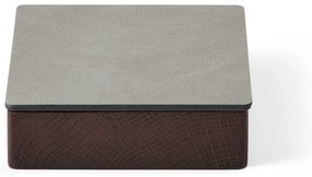 Jasnoszaro-brązowy drewniany/ze skóry ekologicznej pojemnik dekoracyjny z pokrywką 11x11x3,5 cm Square Nupo – LIND DNA