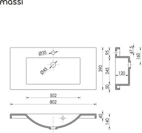 Umywalka wpuszczana w blat z konglomeratu WAVE 80 cm