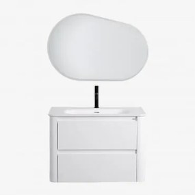 Zestaw Wiszących Mebli Łazienkowych Zintegrowany Z Umywalką Egerton Biała & Owalna Lampa Led I Przeciwmgielna 100x80 Cm - Sklum