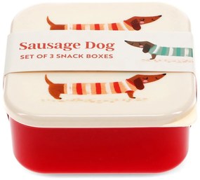 Czerwono-kremowe pojemniki śniadaniowe dla dzieci 3 szt. Sausage Dog – Rex London