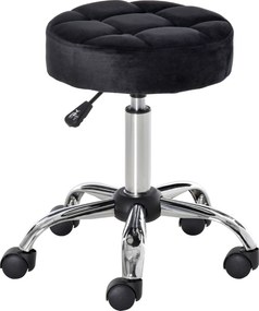 HOMCOM Taboret salonowy, regulowana wysokość, pokrycie w aksamitnym wyglądzie, Ø35 x 49-61 cm, Czarny