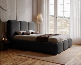 Emporius Merkad łóżko tapicerowane 180 x 200 cm - łóżko z pojemnikiem i stelażem do sypialni - gruba pianka, welur, łóżko czarne (Magic Velvet 2219)