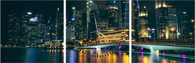Obraz Singapuru nocą (z zegarem) (90x30 cm)